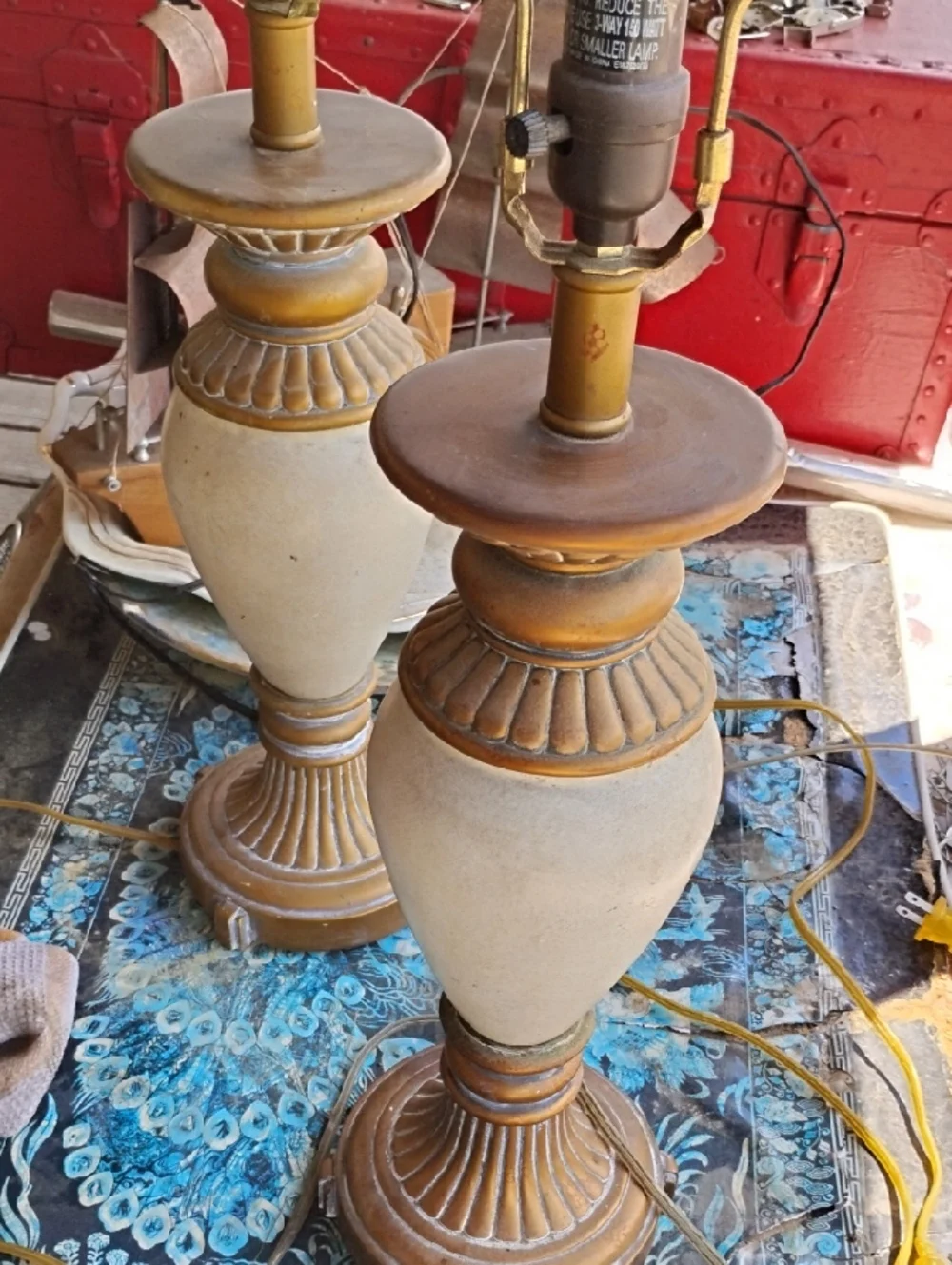 Classic Brass and Cream Table Lamp Pair - Unbranded